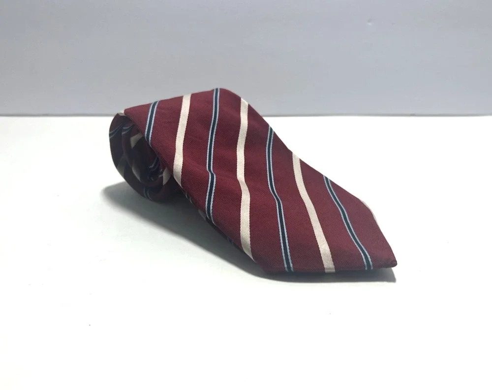 Banana Republic Men's Burgunday Maroon Striped 100% Silk Classic Necktie